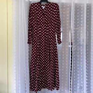 Maroon polka dots maxi dress long sleeves